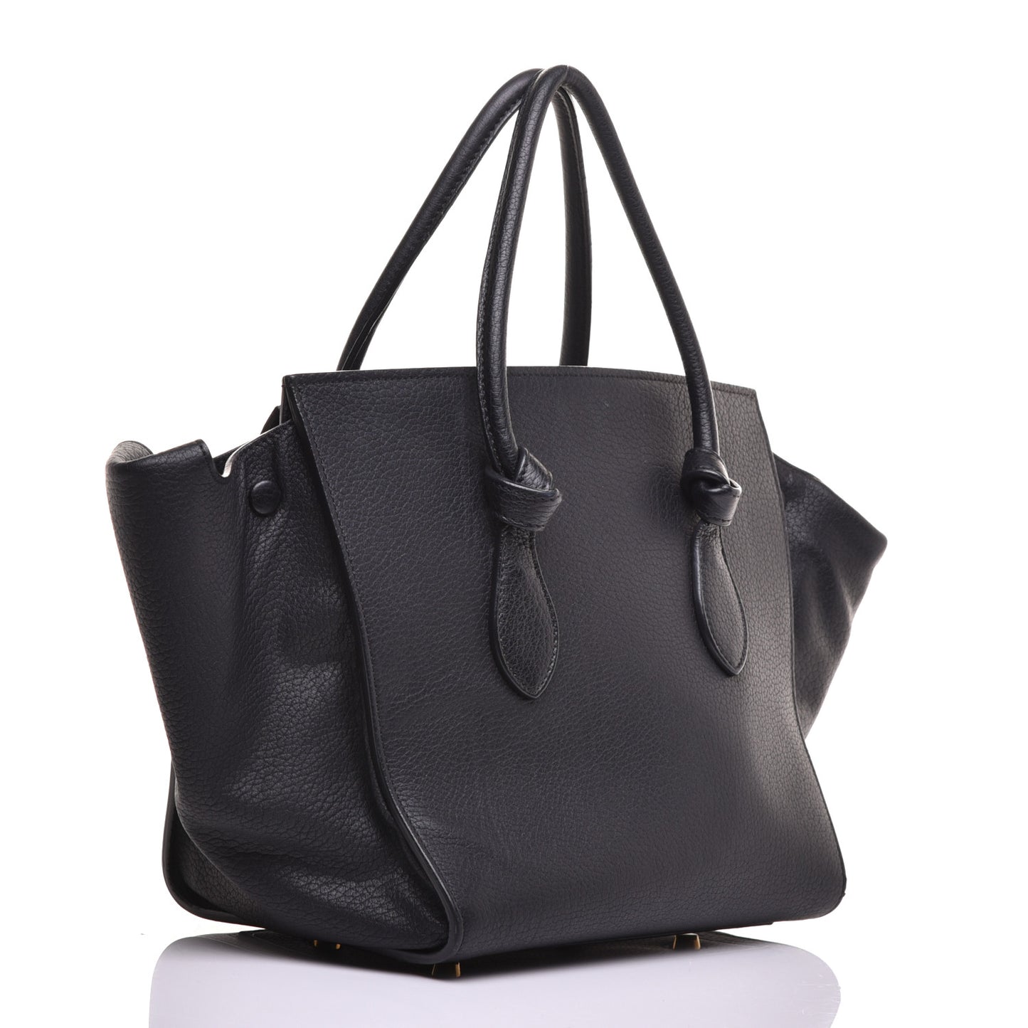 Crisped Calfskin Small Tie Knot Tote Black