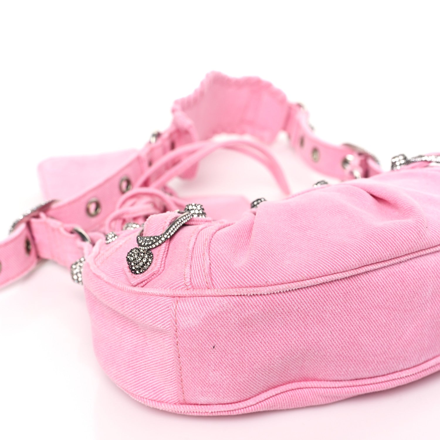 Balenciaga Washed Frayed Denim Crystal Le Cagole Shoulder Bag XS Denim Pink 8 of 9