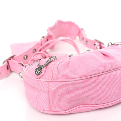 Balenciaga Washed Frayed Denim Crystal Le Cagole Shoulder Bag XS Denim Pink 8 of 9