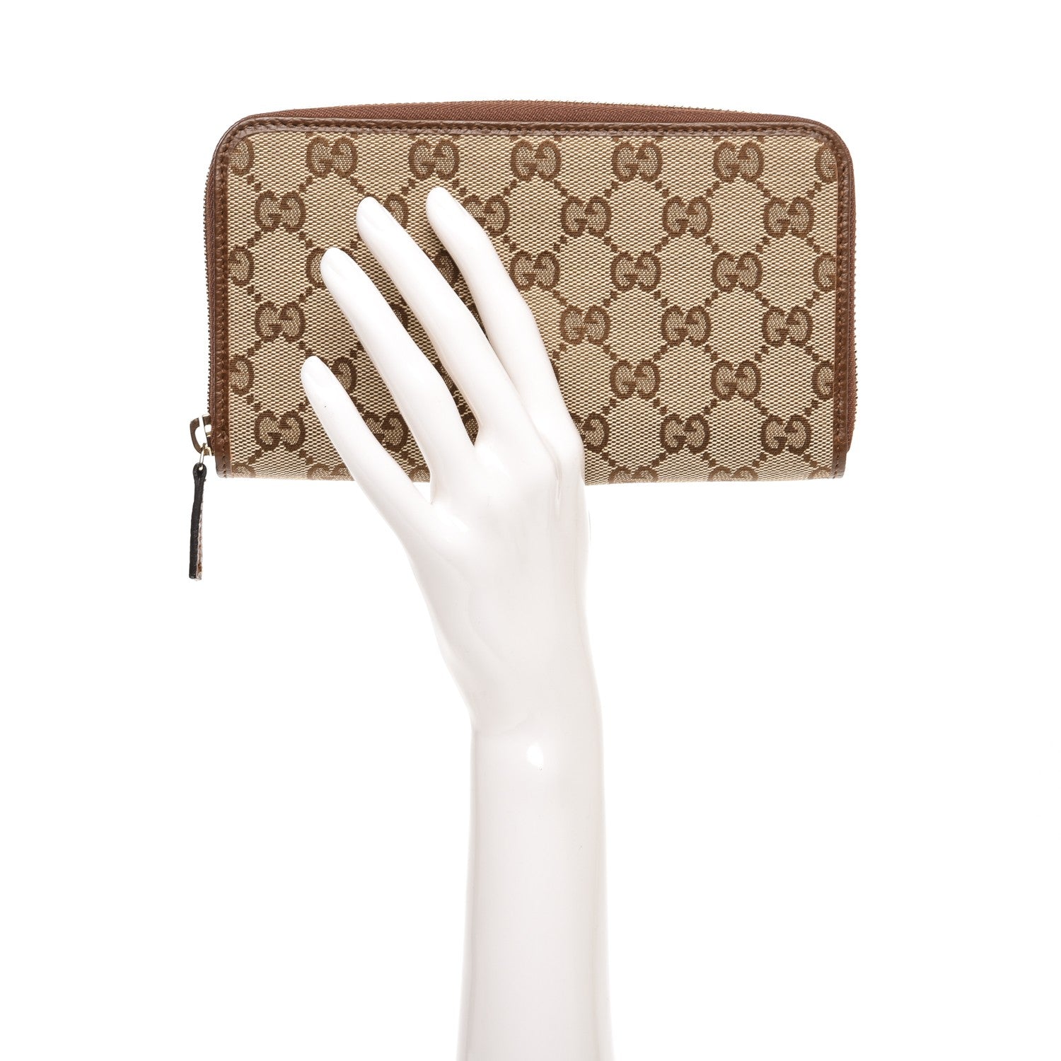 Gucci Monogram Dollar Calfskin Zip Around Wallet Beige Ebony Tabacco 2 of 6