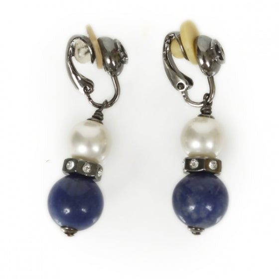 Chanel Faux Pearl Stone Clip On Earrings Blue 1 of 6