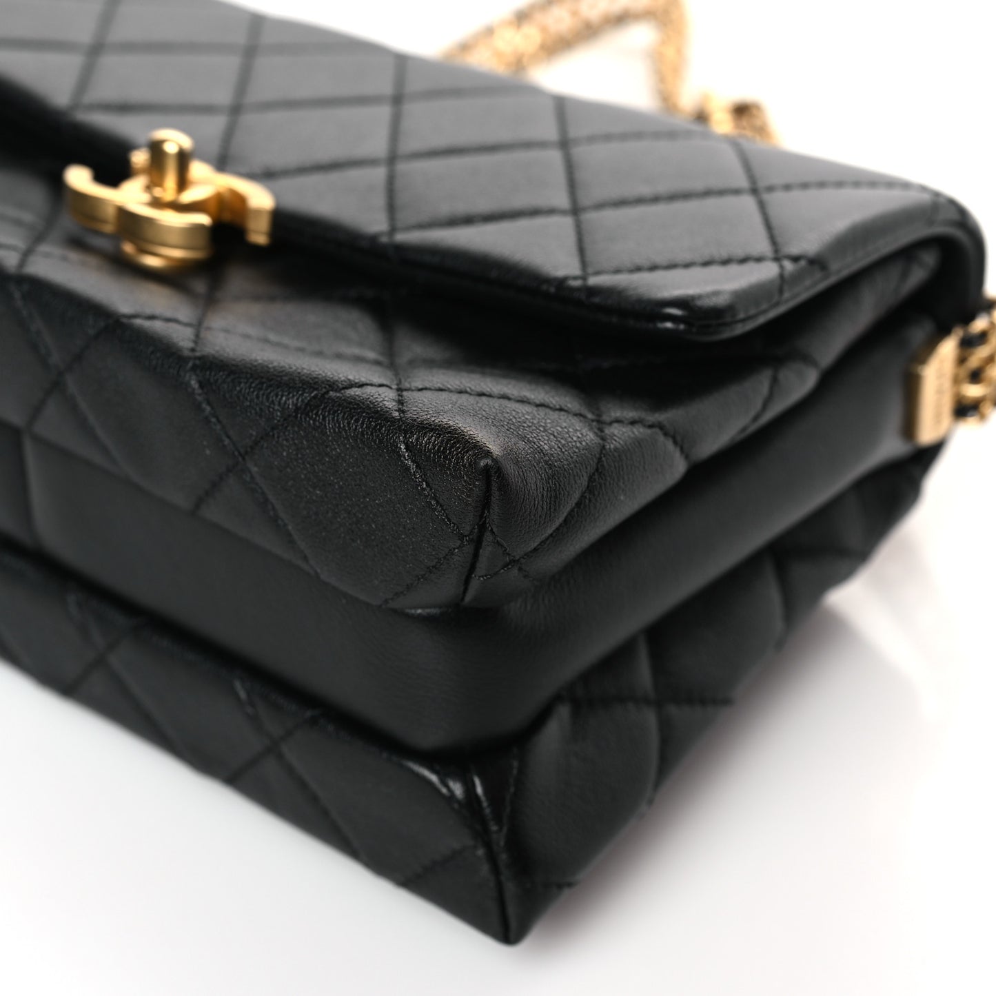 Calfskin Quilted Mini Chain Strap Flap Black
