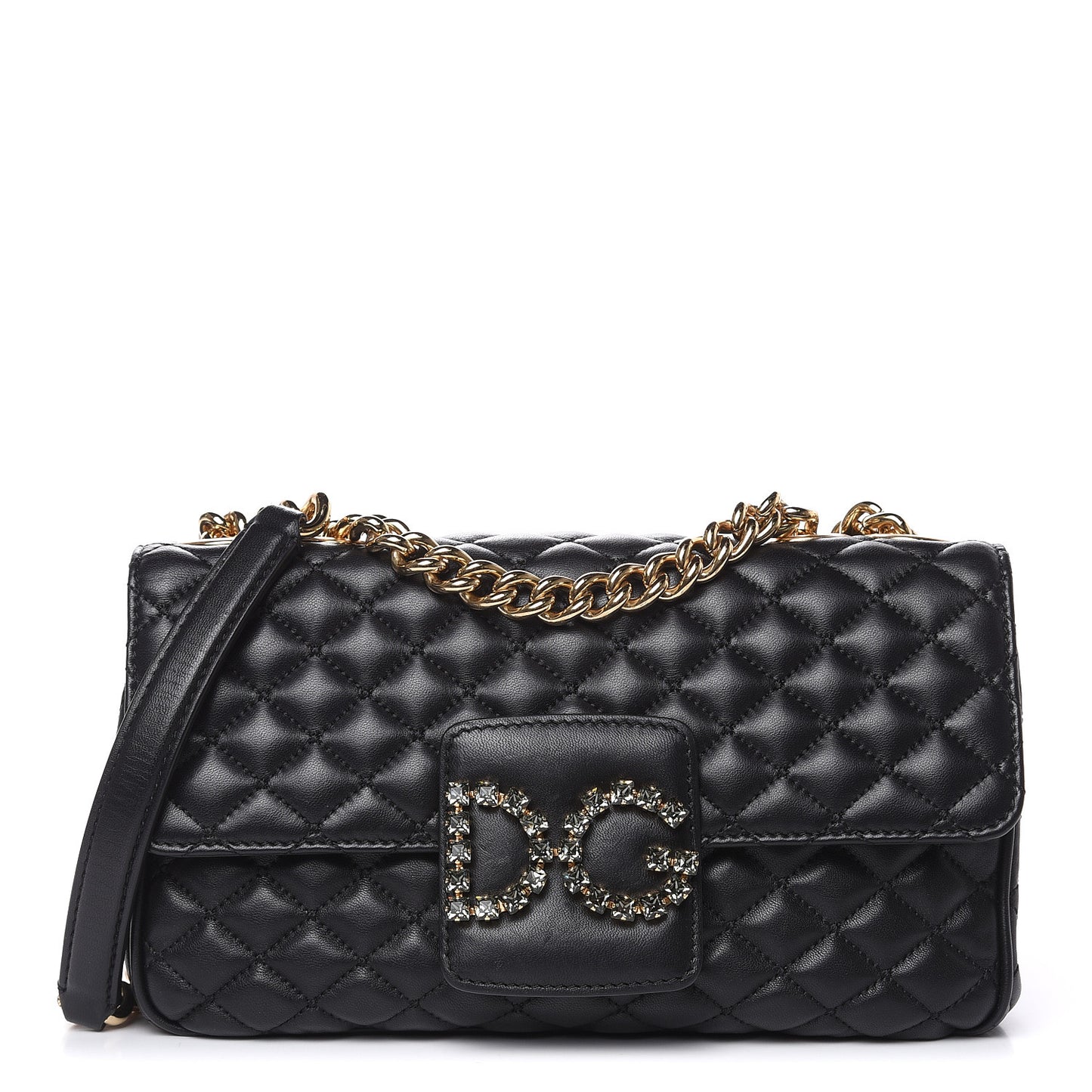 Lambskin Quilted Crystal Embellished Millennial Rectangular Shoulder Bag Black