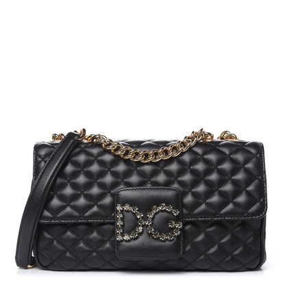 Dolce & Gabbana Lambskin Quilted Crystal Embellished Millennial Rectangular Shoulder Bag Black 1 of 13