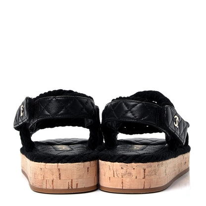 Chanel Cord Lambskin Quilted Logo Sandals 37 Black 6 of 10