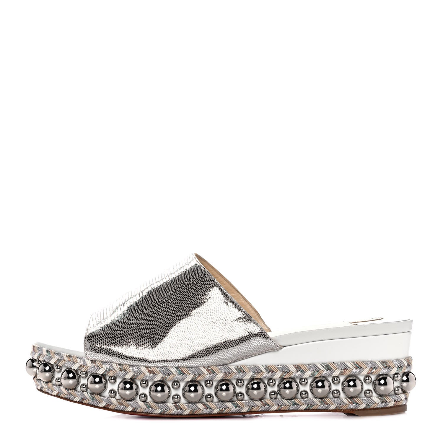Christian Louboutin Laminato Lizard Embossed Janibasse 60 Mules 40 Latte Silver 1 of 8
