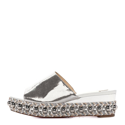 Christian Louboutin Laminato Lizard Embossed Janibasse 60 Mules 40 Latte Silver 1 of 8