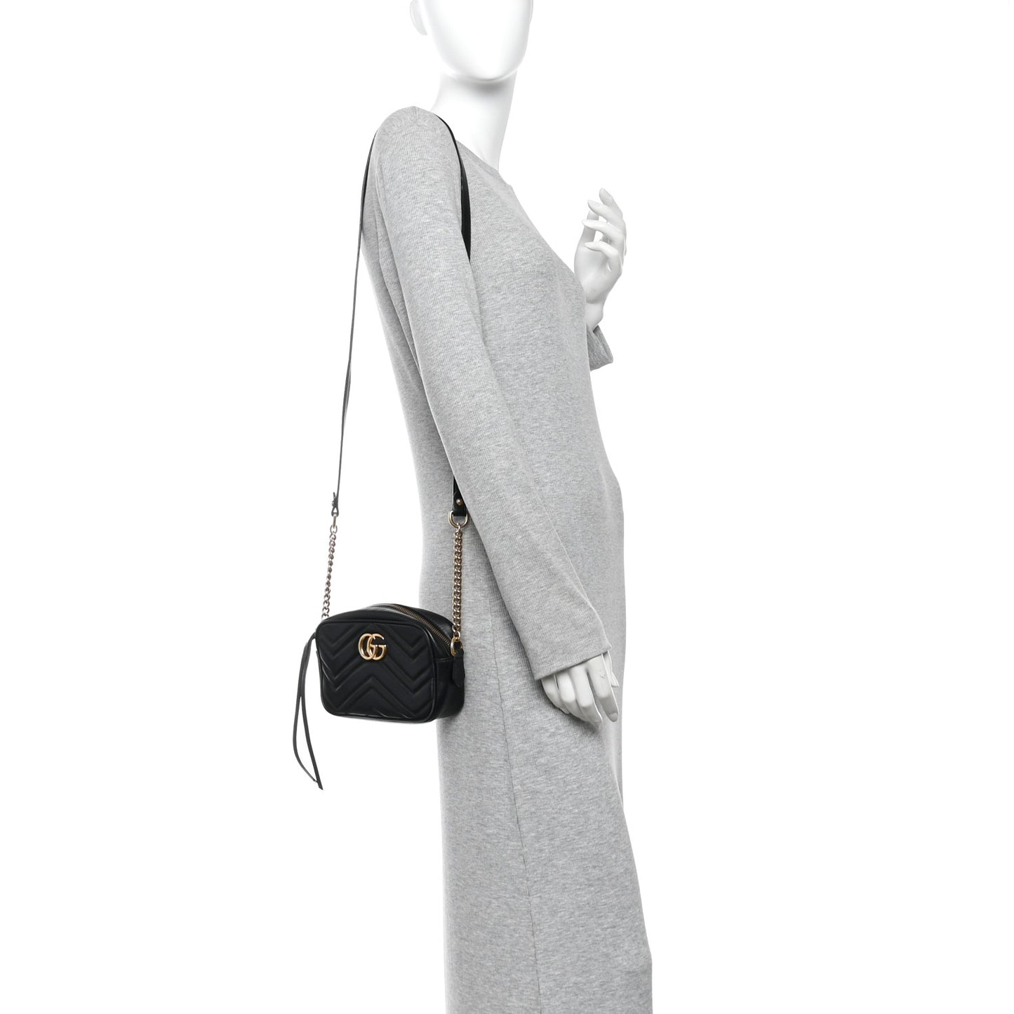 Calfskin Matelasse Mini GG Marmont Chain Shoulder Bag Black