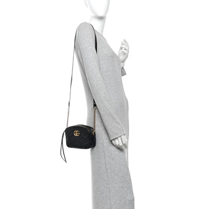 Gucci Calfskin Matelasse Mini GG Marmont Chain Shoulder Bag Black 2 of 11