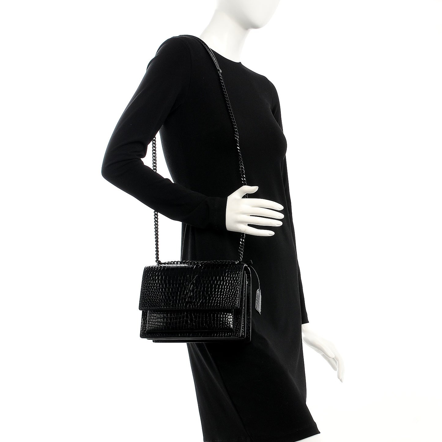 Calfskin Crocodile Embossed Medium Monochrome Monogram Sunset Black