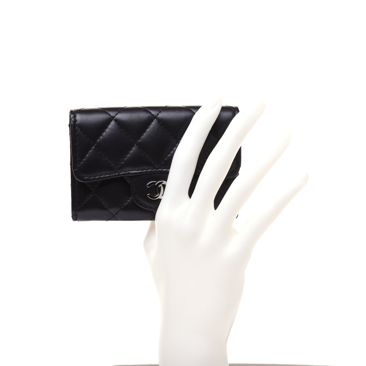 Lambskin Quilted Flap Card Holder Black