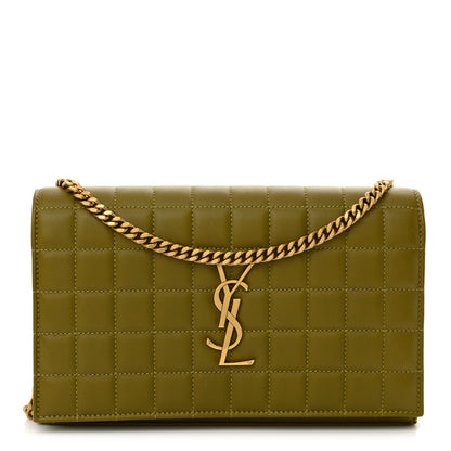Saint Laurent Lambskin Carre Quilted Cassandre Chain Wallet Olive Drab 1 of 10