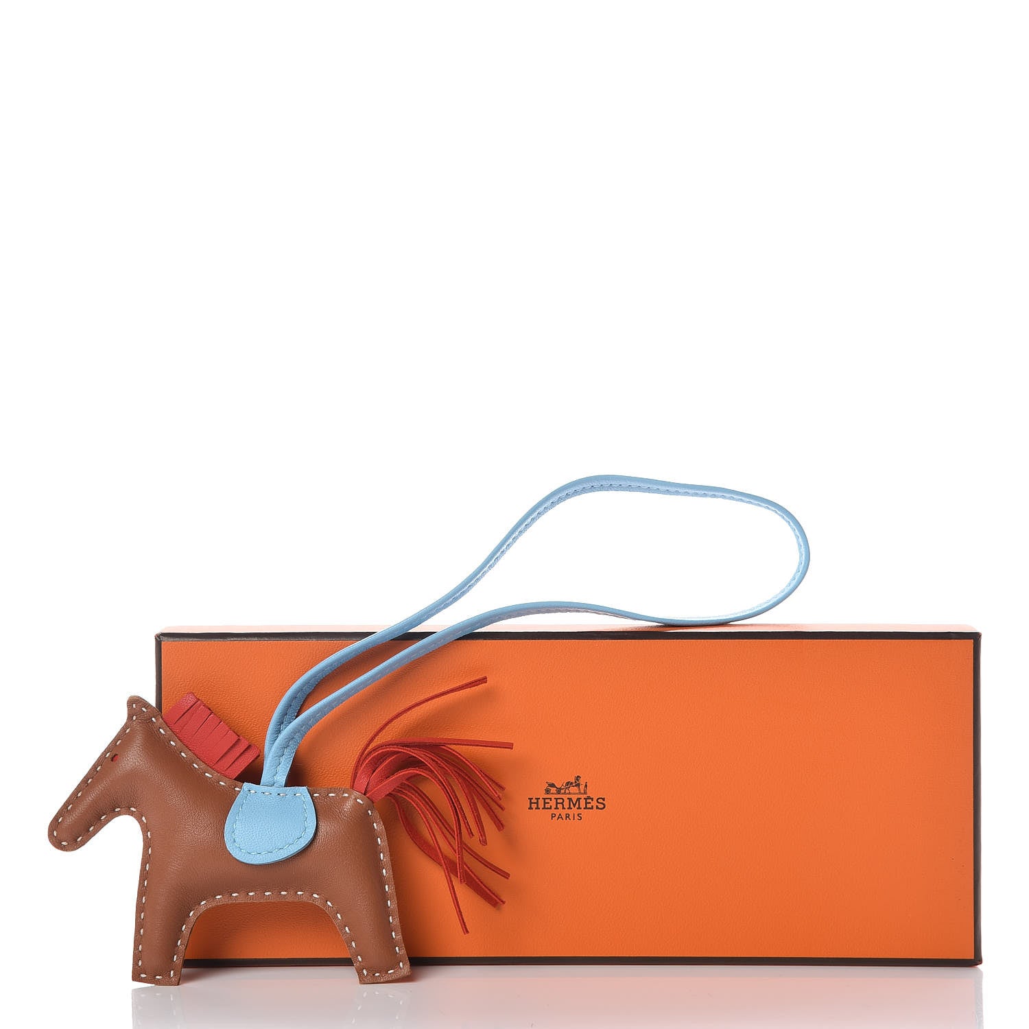 Hermes Milo Lambskin Grigri Rodeo Horse Bag Charm PM Gold Rouge Indien Celeste 4 of 4