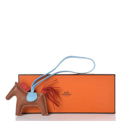 Hermes Milo Lambskin Grigri Rodeo Horse Bag Charm PM Gold Rouge Indien Celeste 4 of 4