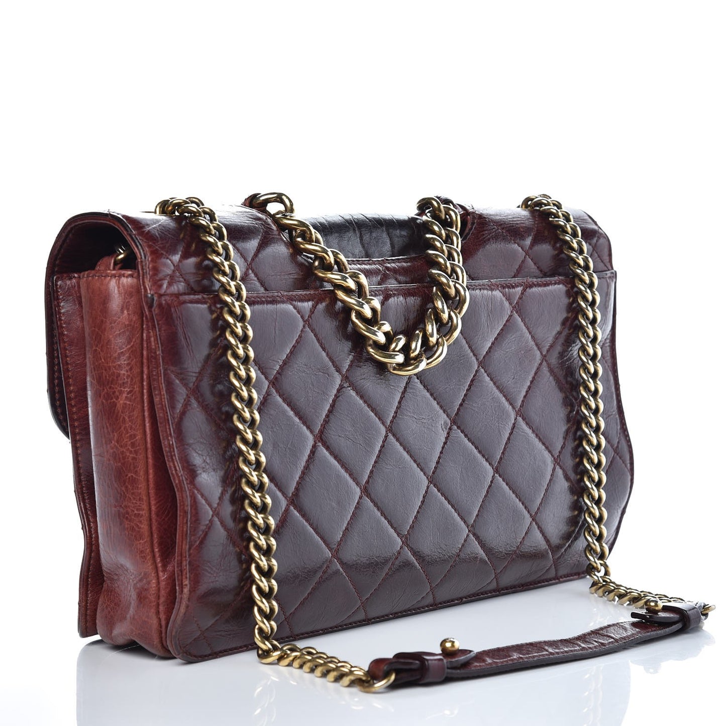 Glazed Calfskin Quilted Large Perfect Edge Flap Bordeaux