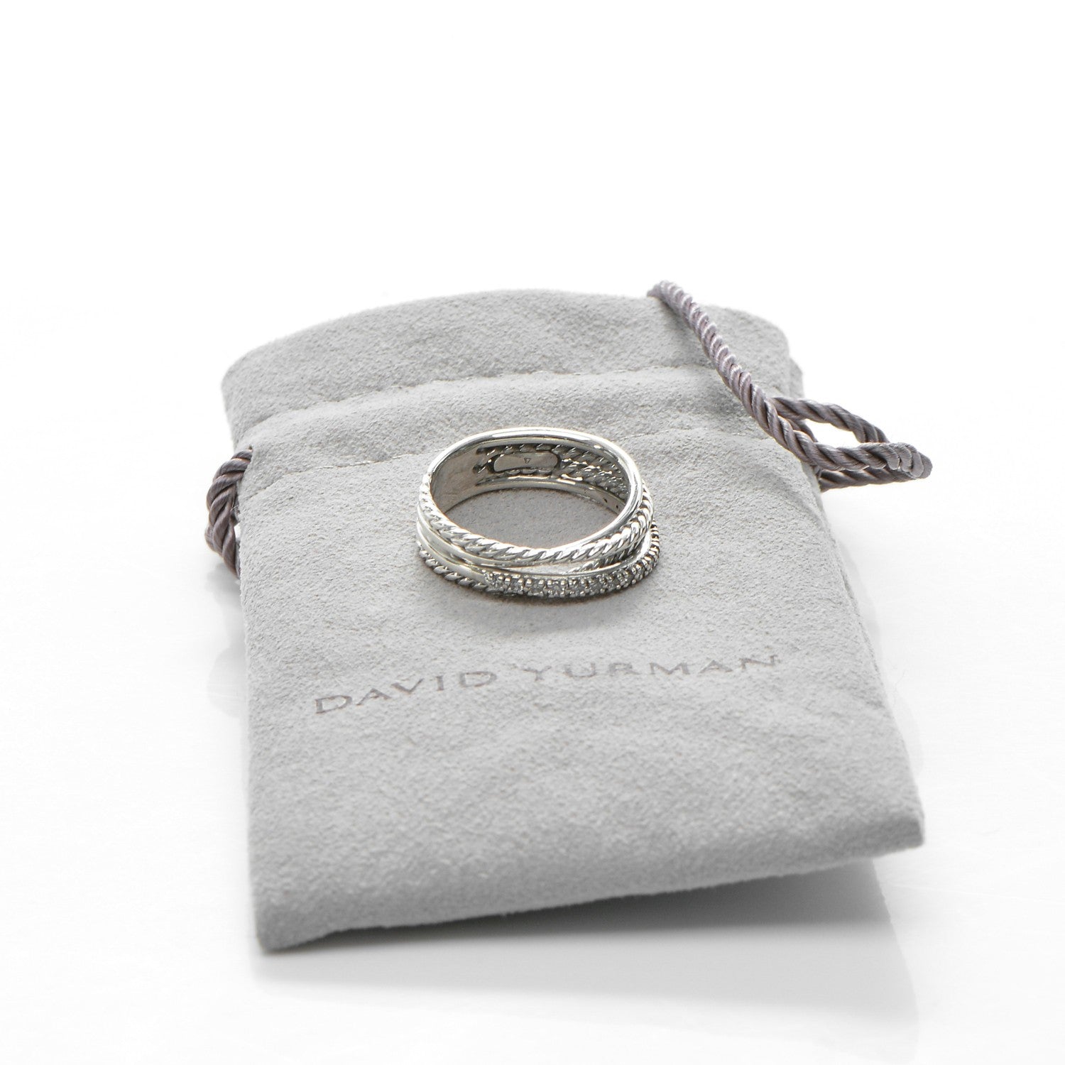 David Yurman Sterling Silver Pave Diamond 7mm Crossover Ring 6.5 5 of 5