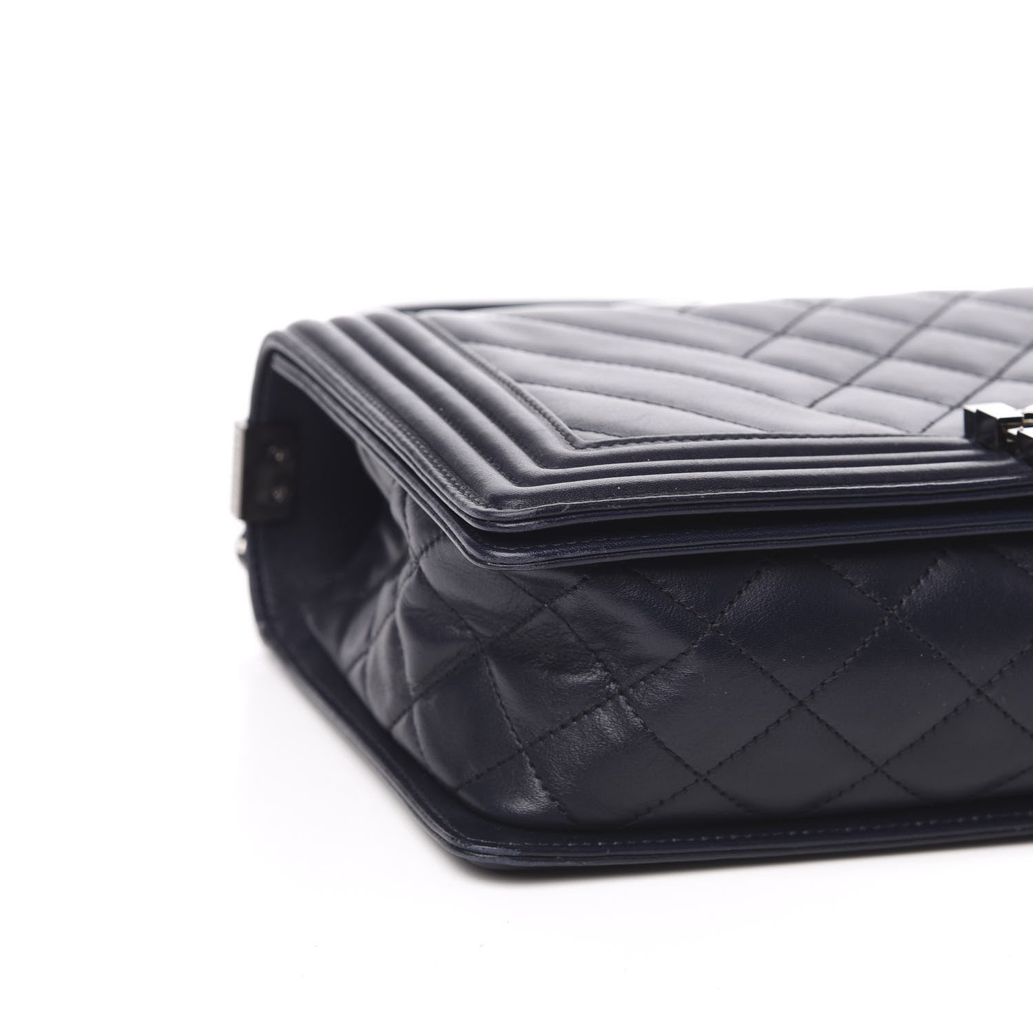 Chanel Calfskin Chevron Quilted New Medium Boy Flap Navy Blue 11 of 14