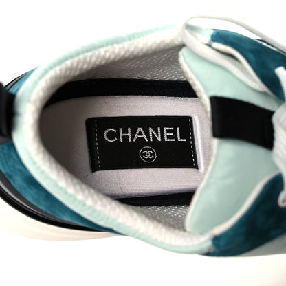 Chanel Nylon Suede Calfskin CC Sneakers 38.5 Green Light Green 6 of 8