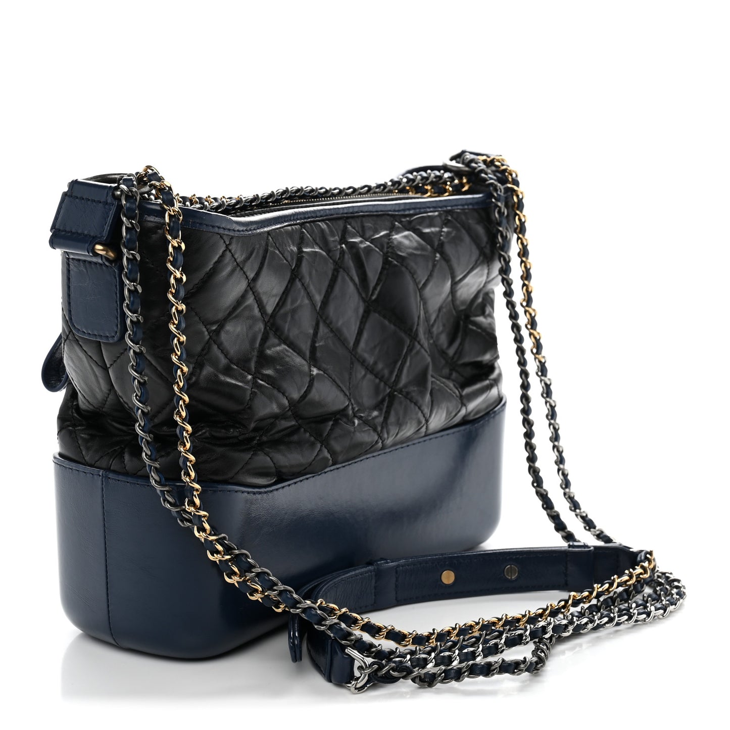 Aged Calfskin Quilted Medium Gabrielle Hobo Black Navy