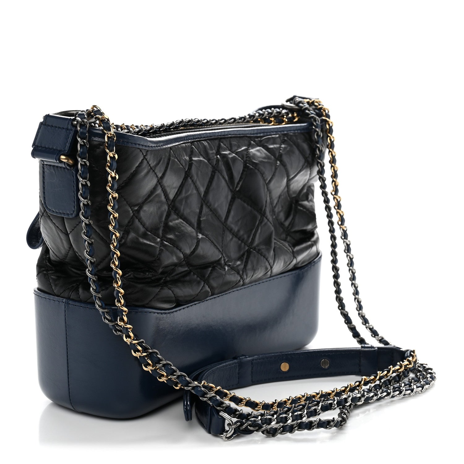 Chanel Aged Calfskin Quilted Medium Gabrielle Hobo Black Navy 3 of 10