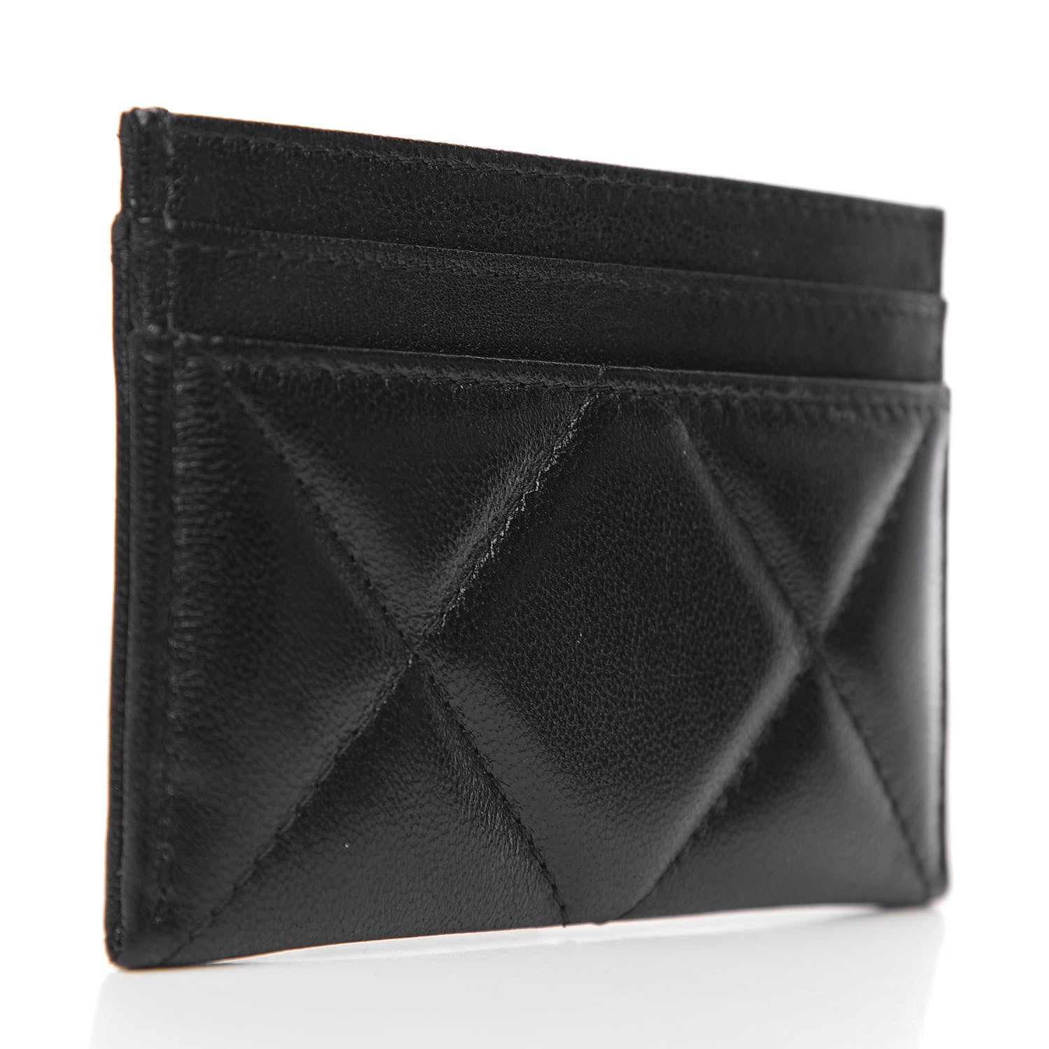 Chanel Shiny Goatskin Quilted Chanel 19 Card Holder Black 2 of 8
