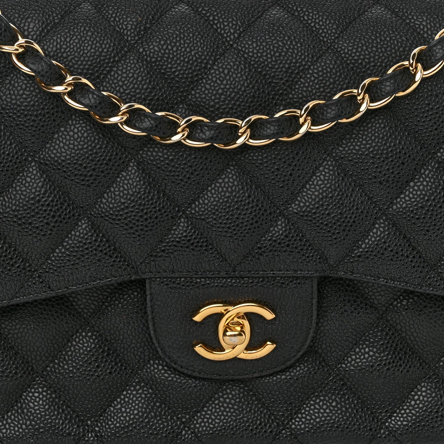 Caviar Quilted Jumbo Double Flap Black