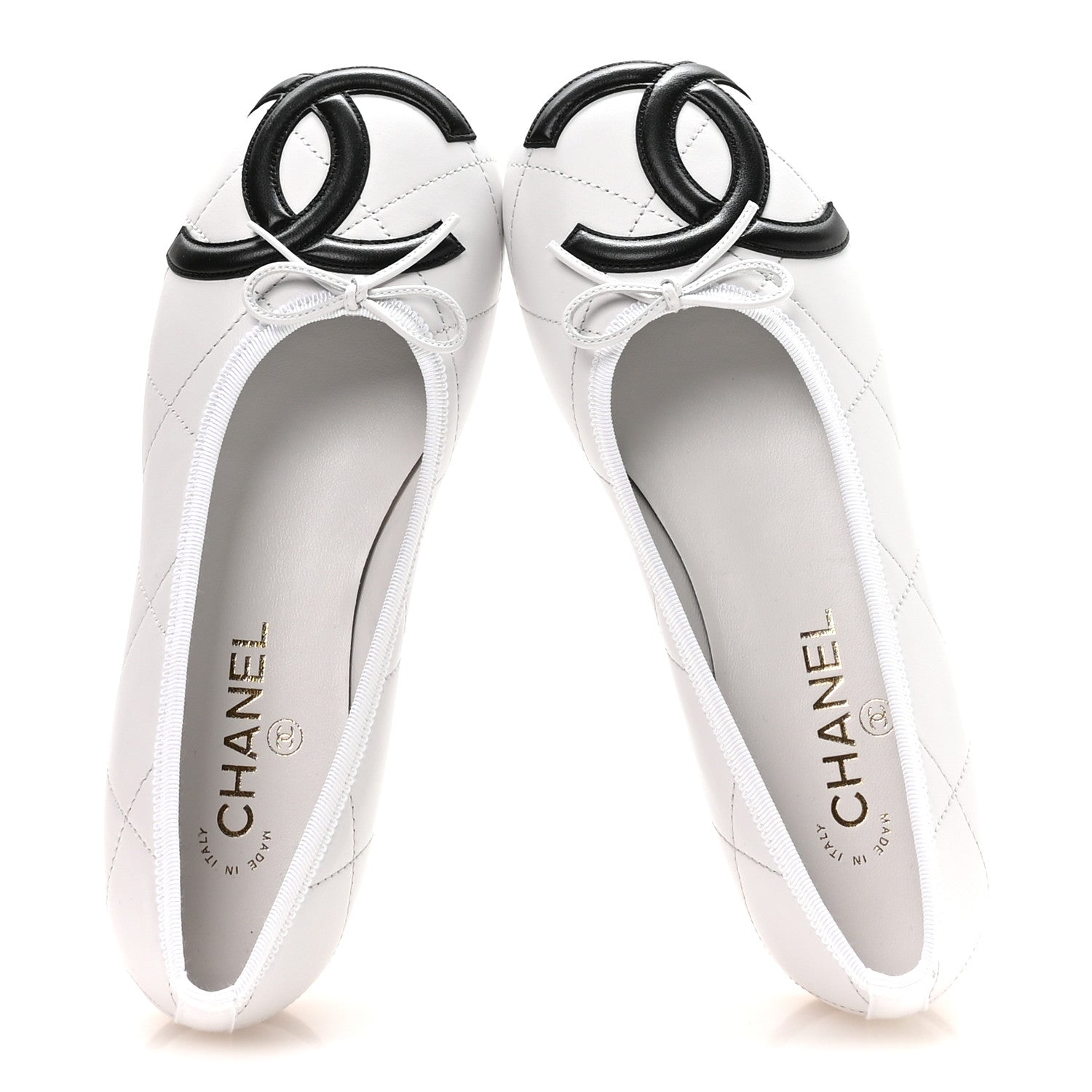Chanel Lambskin Quilted CC Cambon Ballet Flats 39 White Black 2 of 9