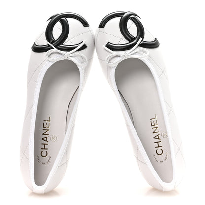 Chanel Lambskin Quilted CC Cambon Ballet Flats 39 White Black 2 of 9