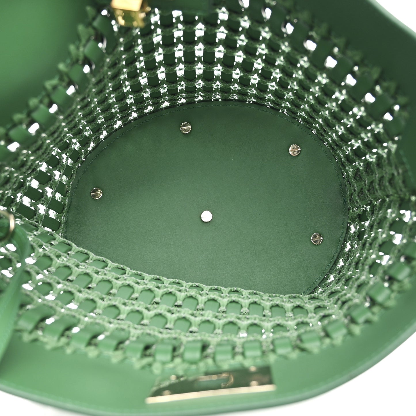 Calfskin Woven The Studio Bucket Bag Green