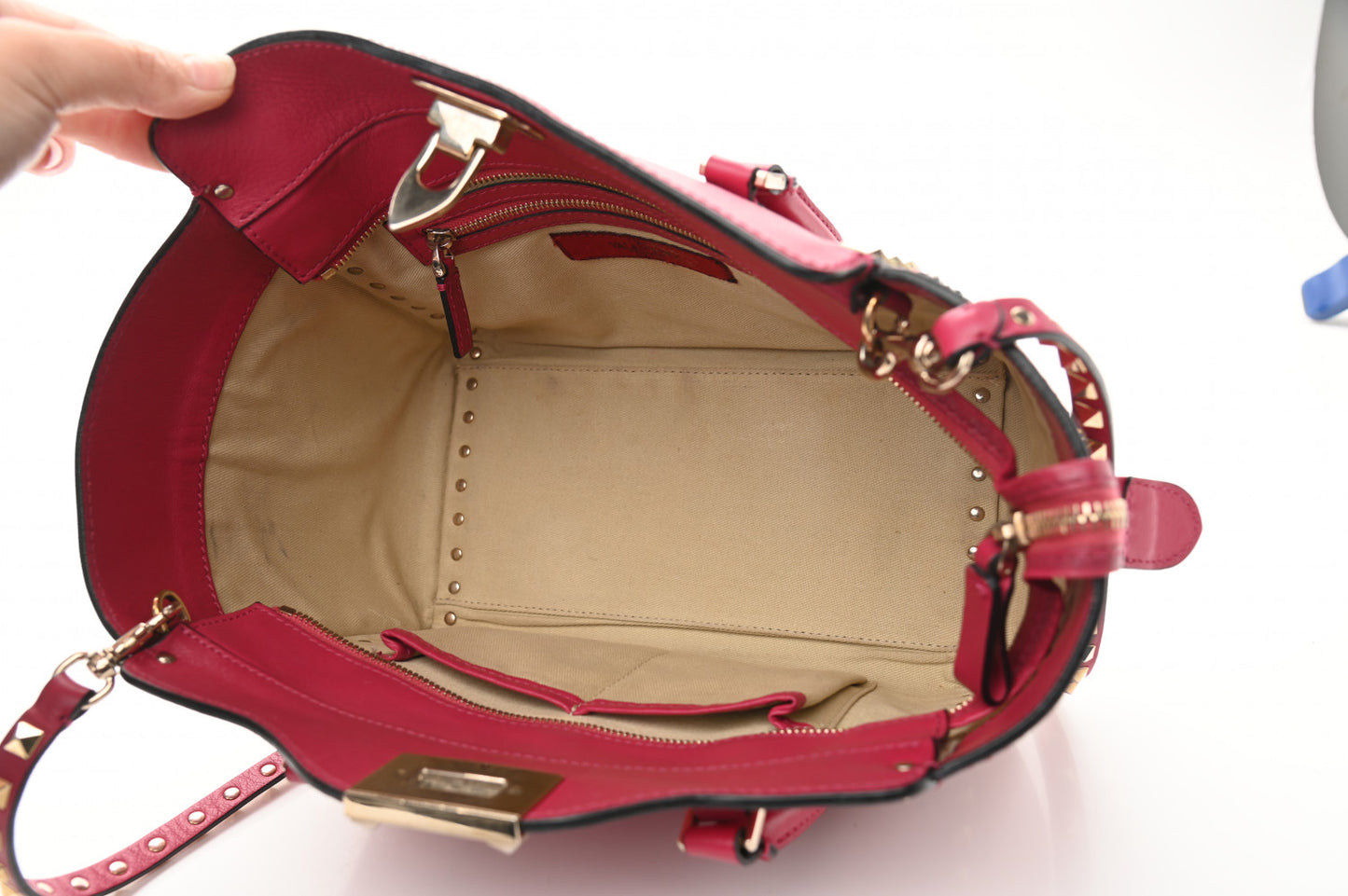 Vitello Small Rockstud Double Handle Tote Cyclamin