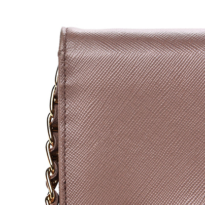 Prada Saffiano Metal Oro Chain Wallet Dark Rose 8 of 14