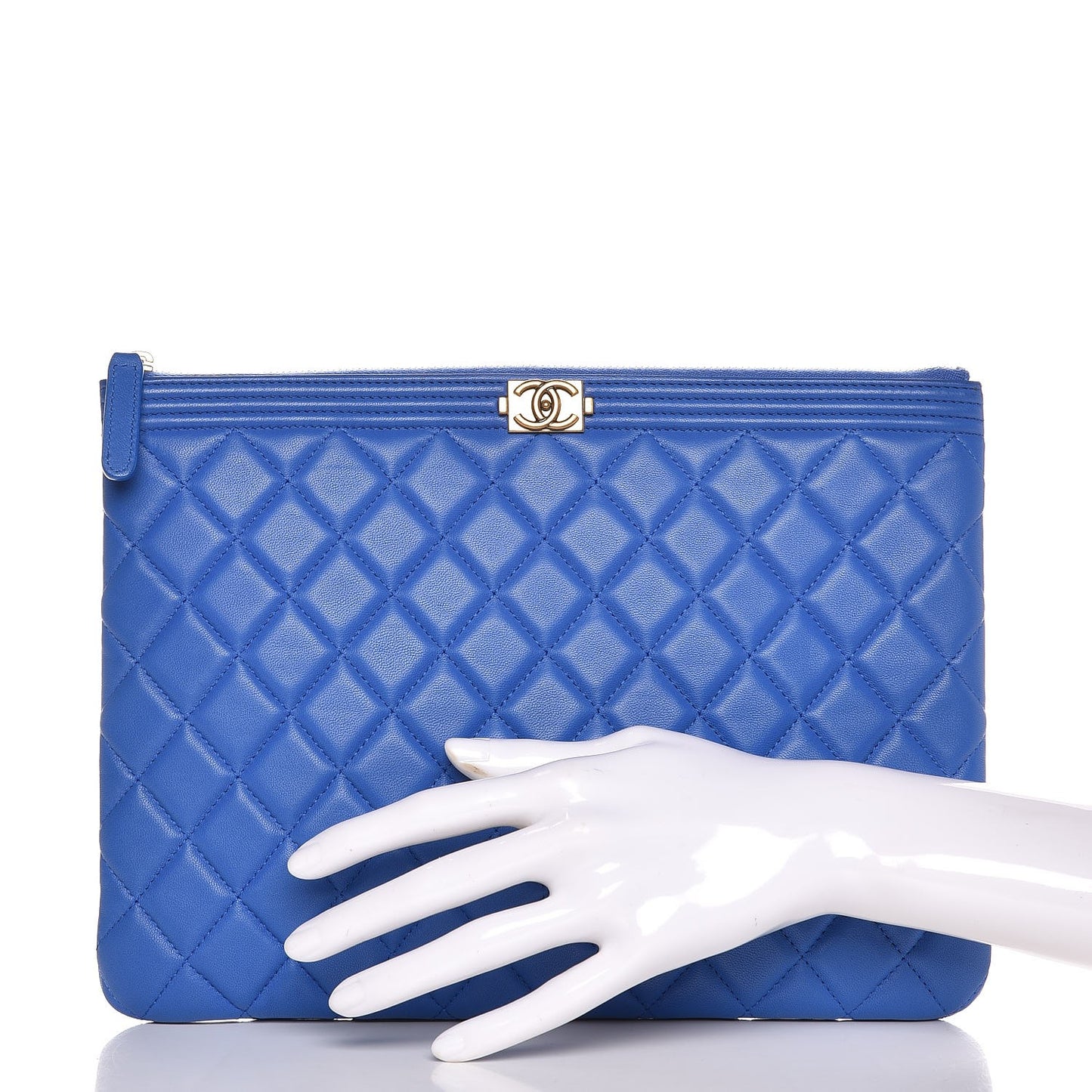 Lambskin Quilted Medium Boy Cosmetic Case Blue