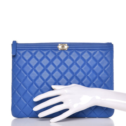 Chanel Lambskin Quilted Medium Boy Cosmetic Case Blue 2 of 7