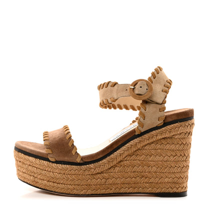 Jimmy Choo Suede Espadrille Abigail 100 Wedge Sandals 39 Brown 1 of 7
