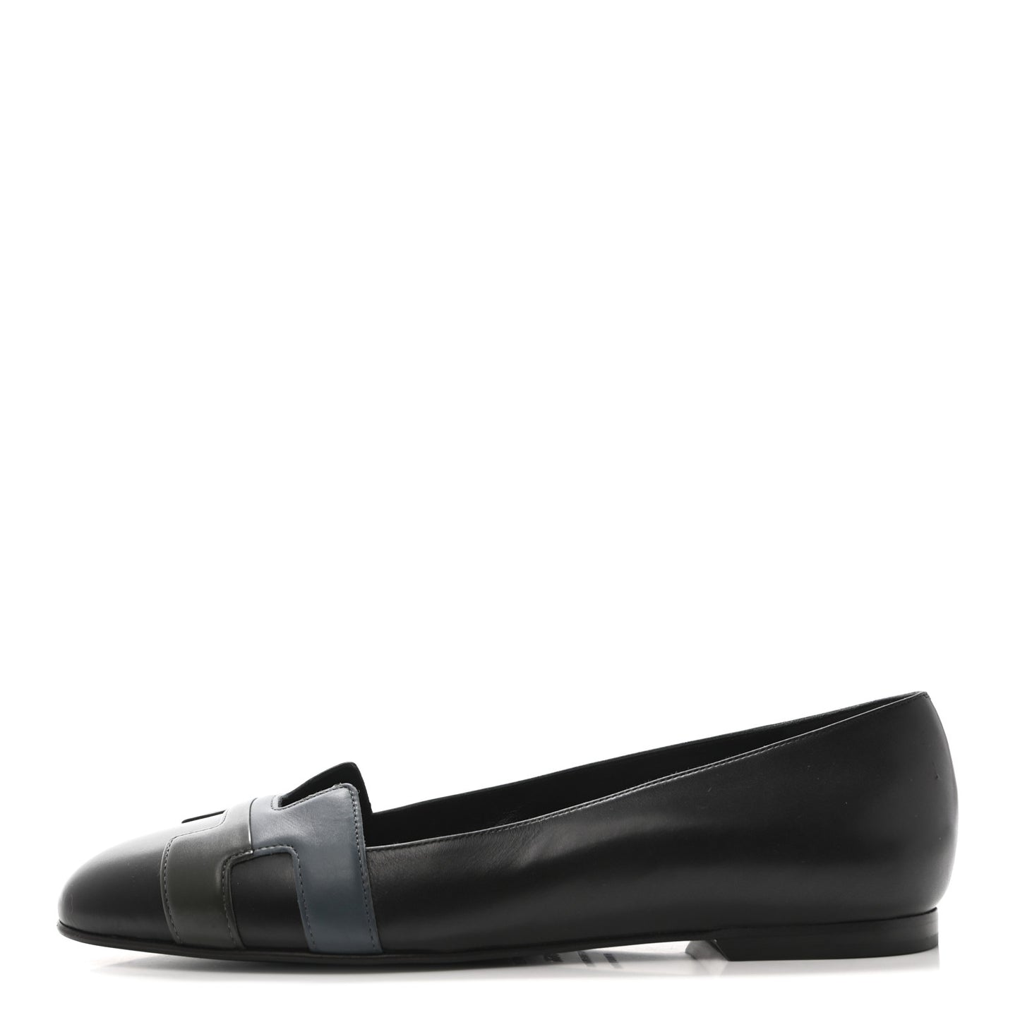 Box Calfskin Nice Ballerina Flats 36.5 Black Bleu Ardoise Cedre