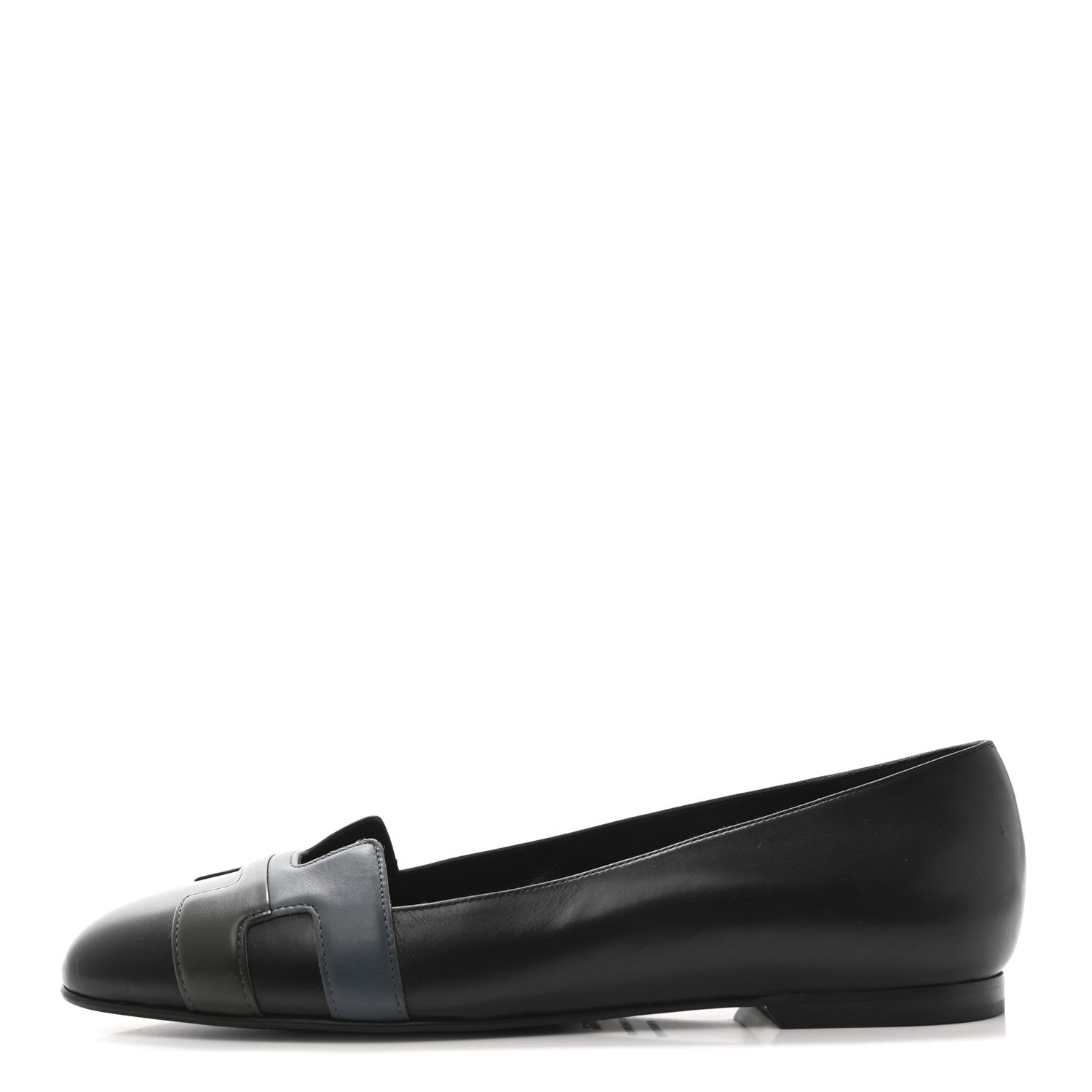 Hermes Box Calfskin Nice Ballerina Flats 36.5 Black Bleu Ardoise Cedre 2 of 14