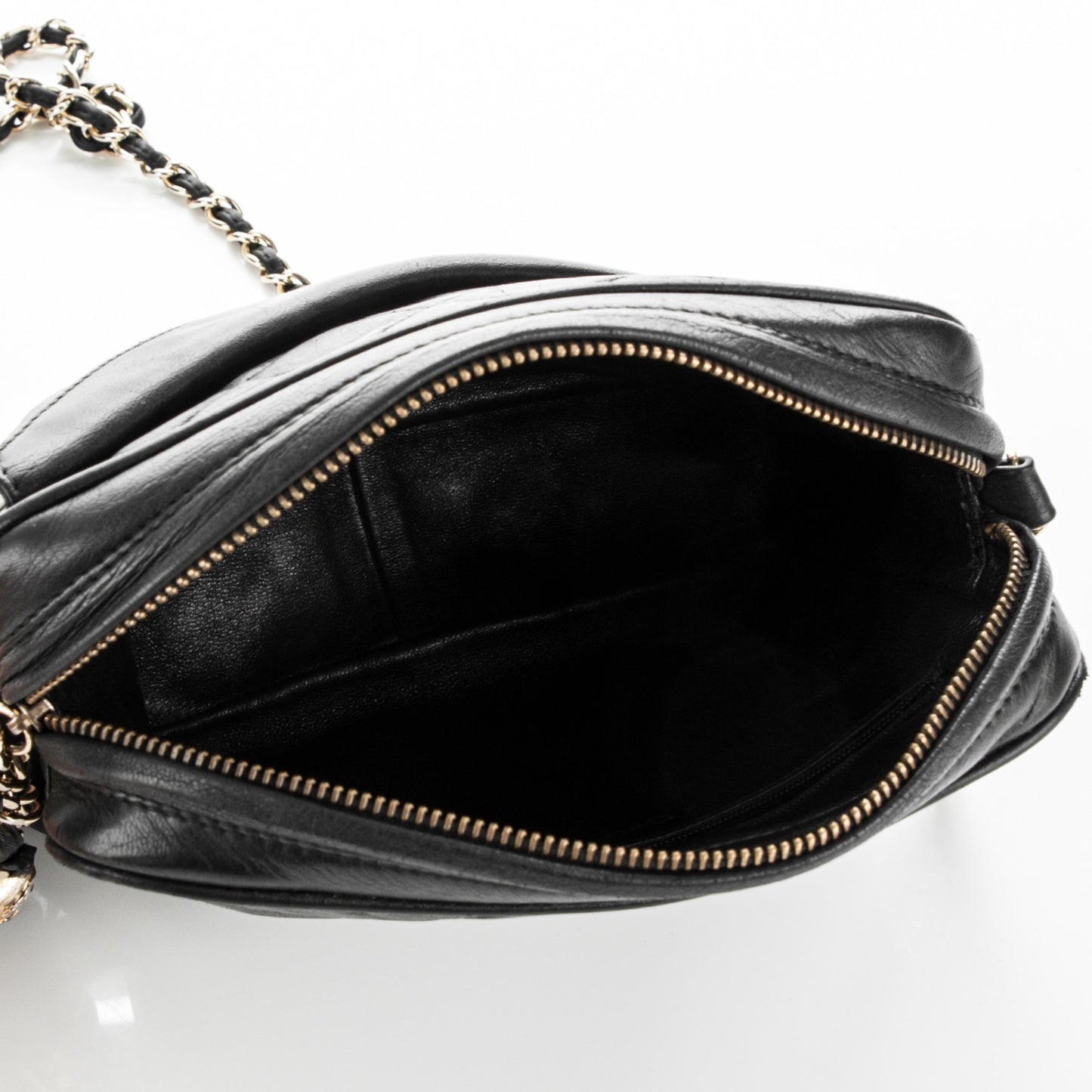 Lambskin Quilted Tassel Camera Case Black