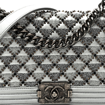 Chanel Metallic Lambskin Embellished Medium Boy Flap Silver 8 of 10