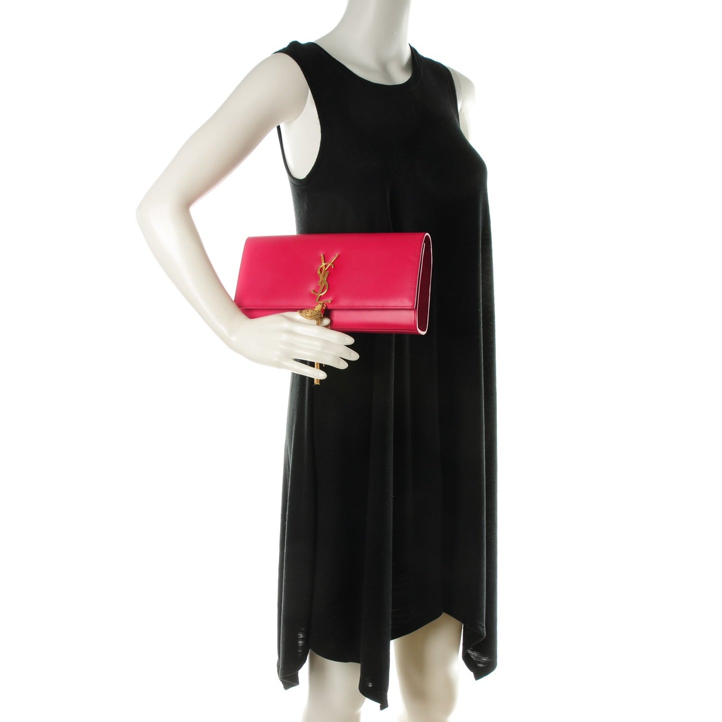 Calfskin Cassandre Tassel Clutch Fuchsia