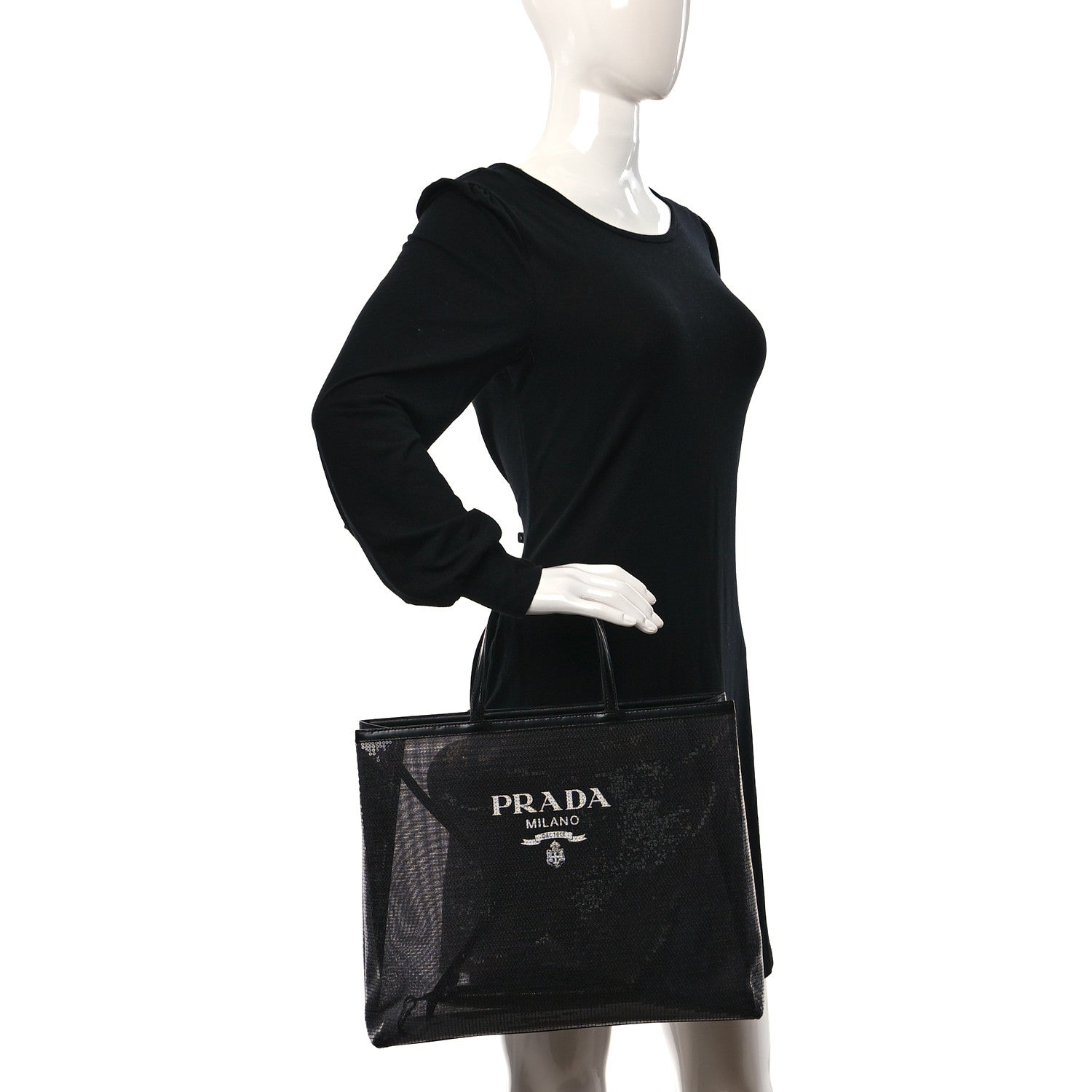 Prada Mesh Sequin Spazzolato Logo Tote Black 2 of 10