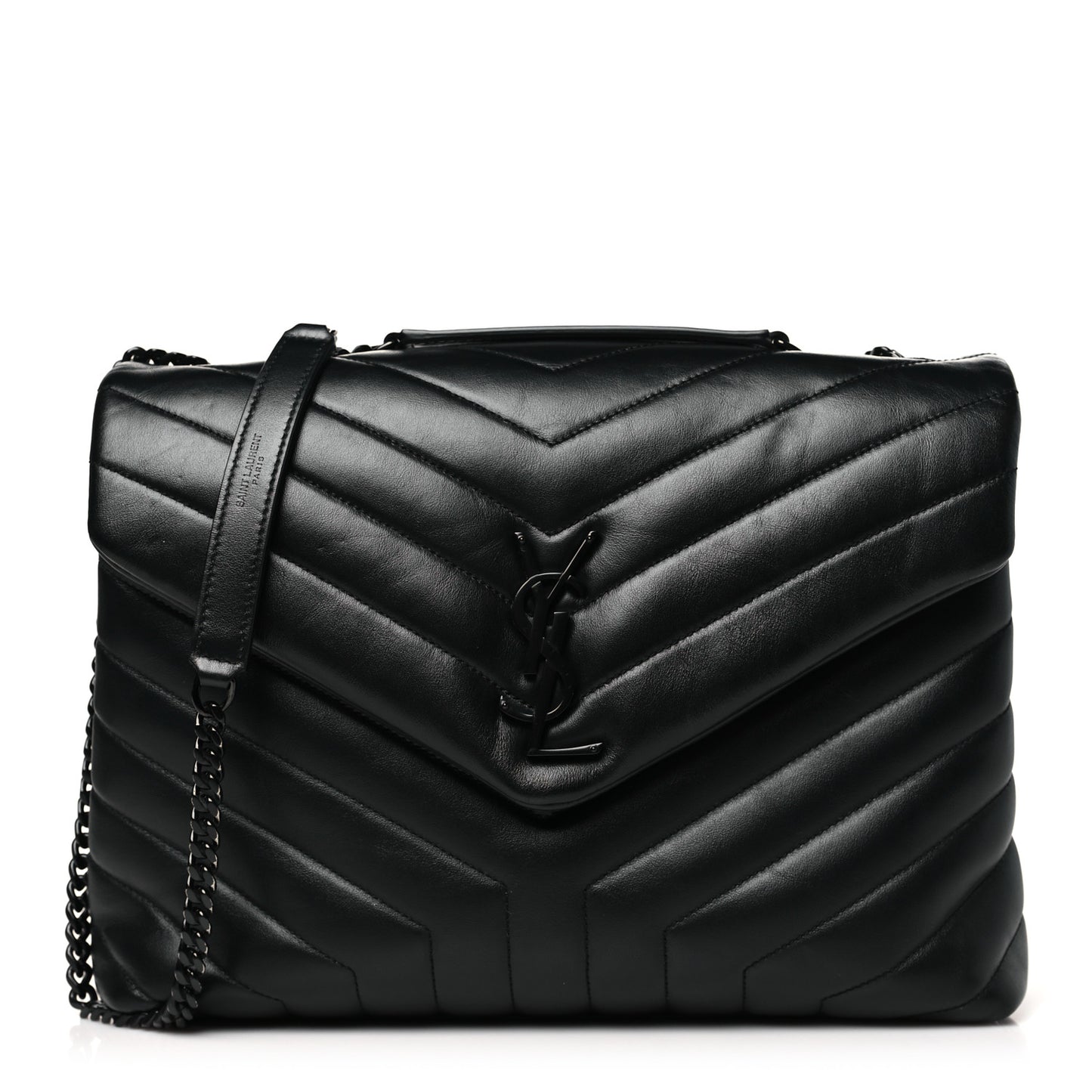 Calfskin Y Quilted Monogram Monochrome Medium Loulou Chain Satchel Black