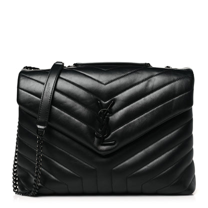 Saint Laurent Calfskin Y Quilted Monogram Monochrome Medium Loulou Chain Satchel Black 1 of 10