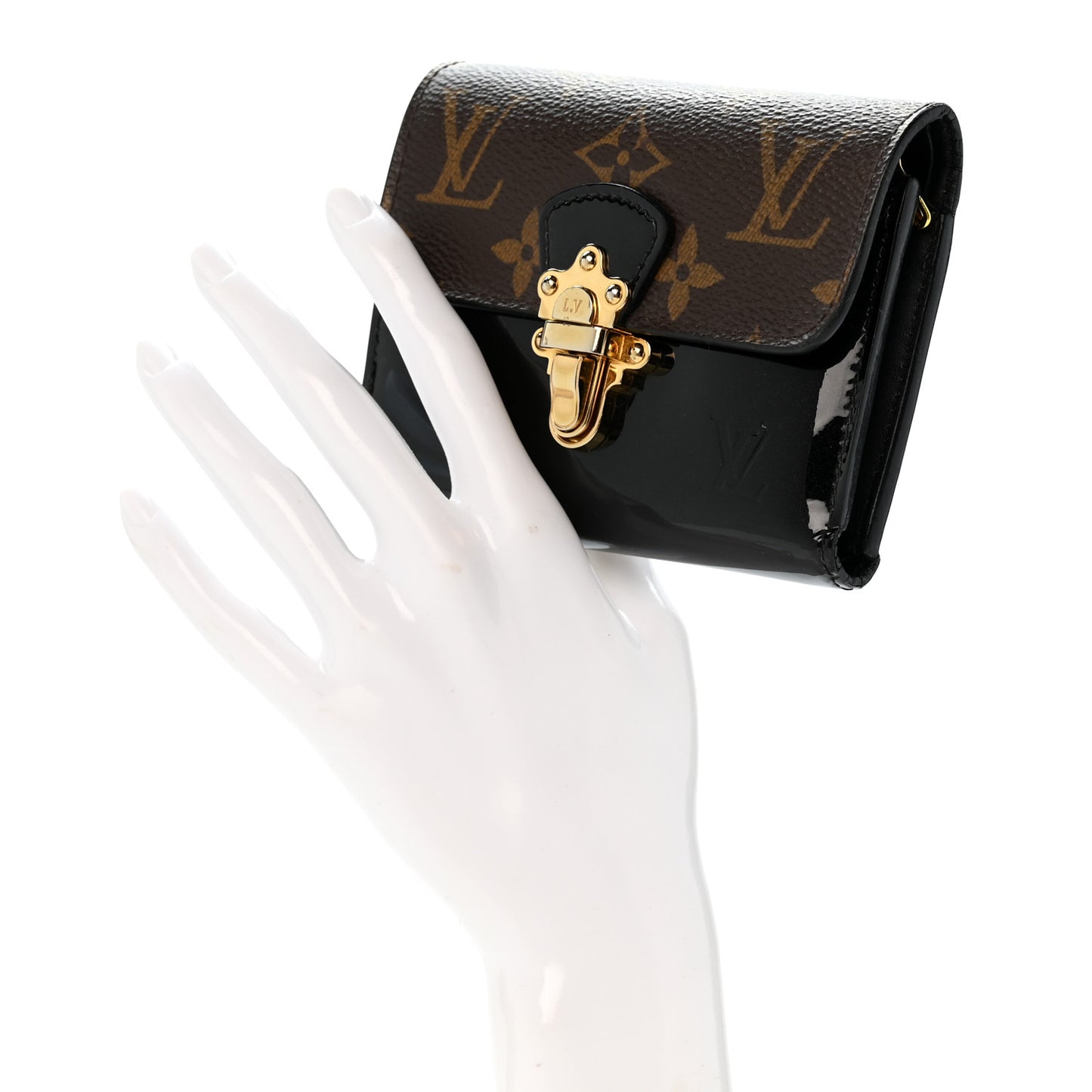 Patent Calfskin Monogram Cherrywood Compact Wallet Black