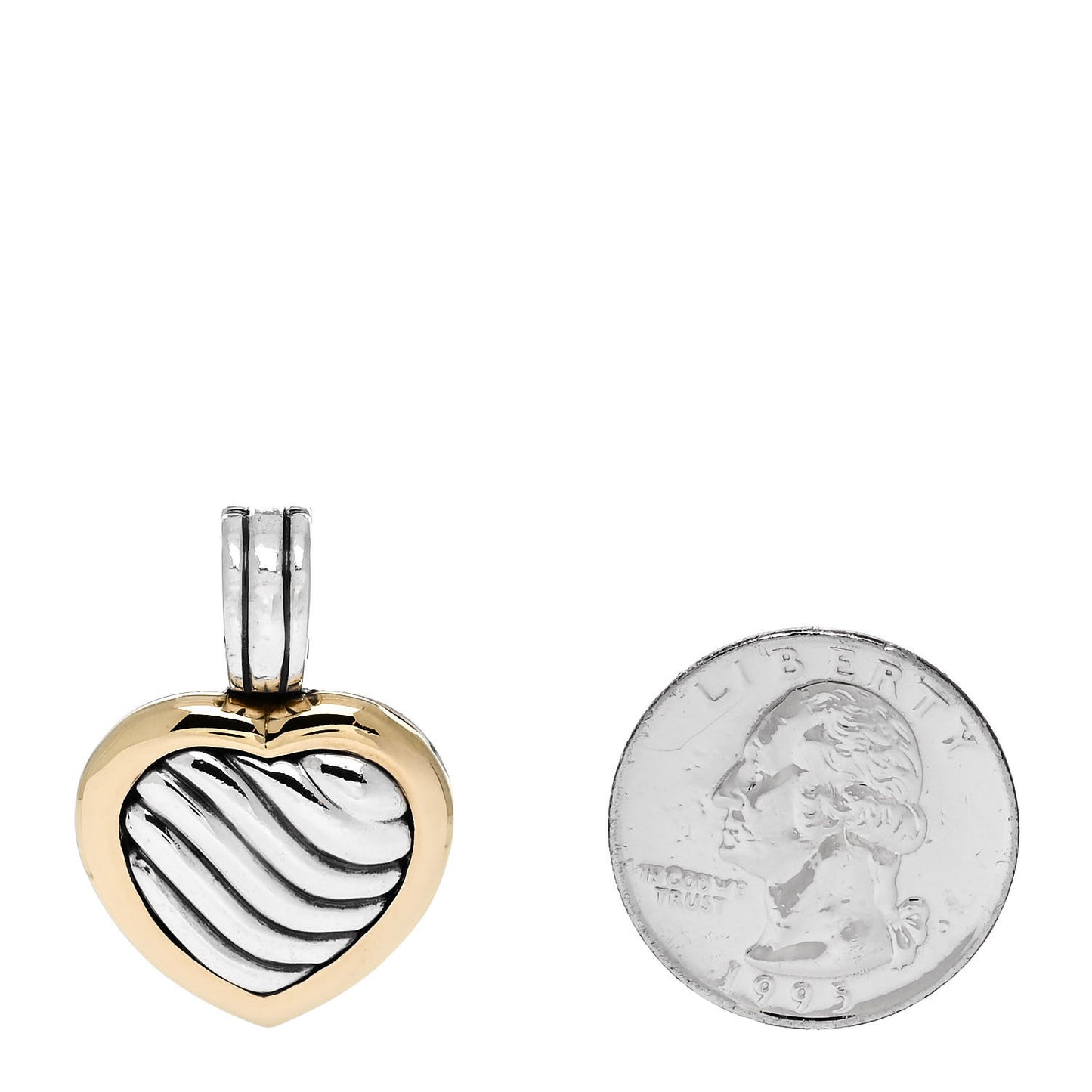 Sterling Silver 18K Yellow Gold Cable Heart Locket Enhancer Pendant