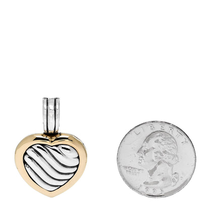 David Yurman Sterling Silver 18K Yellow Gold Cable Heart Locket Enhancer Pendant 2 of 6