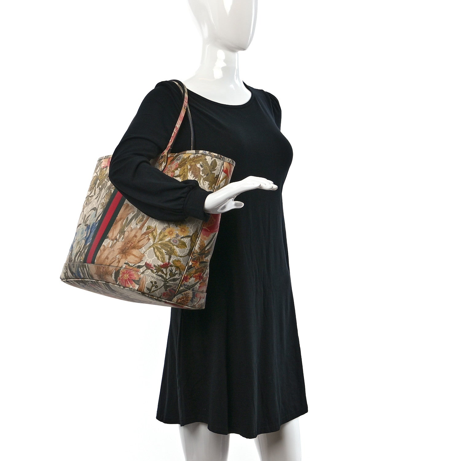 Gucci GG Supreme Monogram Water Flora Web Large Ophidia Tote Beige White Multicolor 2 of 11