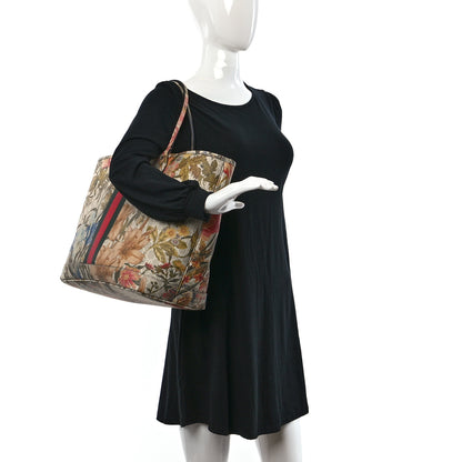 Gucci GG Supreme Monogram Water Flora Web Large Ophidia Tote Beige White Multicolor 2 of 11