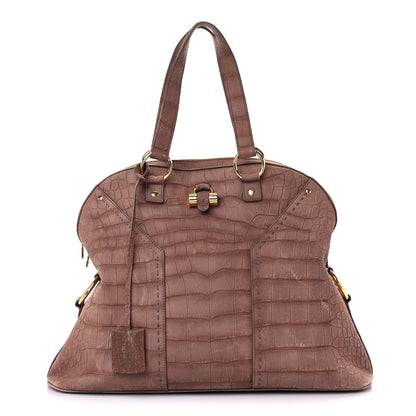 Saint Laurent Nubuck Crocodile Embossed Oversized Muse Brown 1 of 9