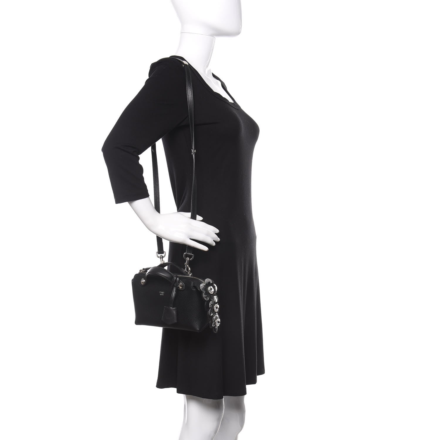Fendi Vitello Dolce Crystal Flowerland Croc Tail Mini By The Way Boston Bag Black 2 of 9