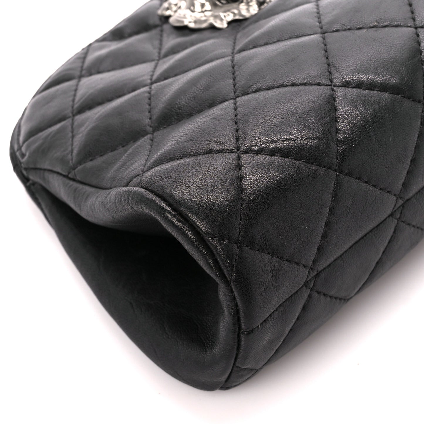 Lambskin Quilted Leo Lion Clutch Black